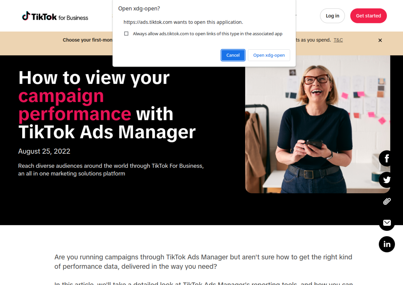 TikTok for Business 运营界面官方页面截图